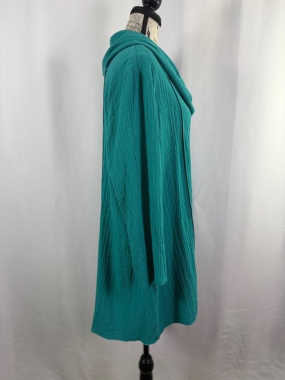 Ali Miles L Teal Cowl Neck Tunic Top Textured Swing Boho Lagenlook - Picture 4 of 9